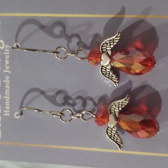 447- Women's Angels Beads Dangle Earrings Handmade NWT - Picture 2 of 2